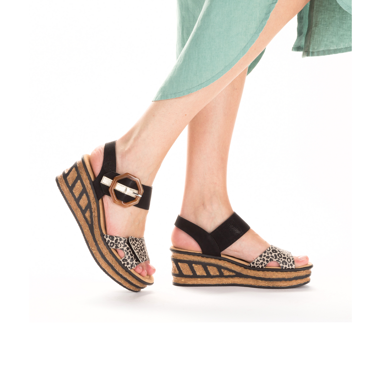 Rieker Rose 68176-00 Wedge Sandal (Women) - Ginger/Schwarz/Light Gold Sandal - Heel/Wedge - The Heel Shoe Fitters