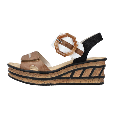 Rieker 68176-64 Rose Wedge Sandal (Women) - Leinen/Weiss/Schwarz Eagle Sandals - Heel/Wedge - The Heel Shoe Fitters