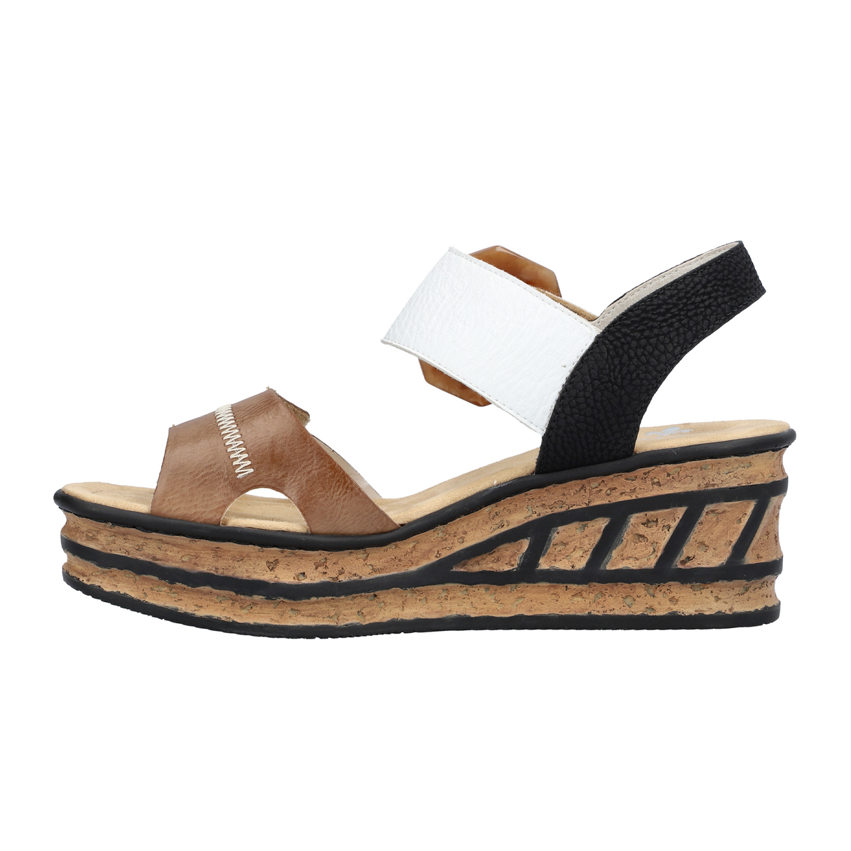 Rieker Rose 68176-64 Wedge Sandal (Women) - Leinen/Weiss/Schwarz Eagle Sandal - Heel/Wedge - The Heel Shoe Fitters