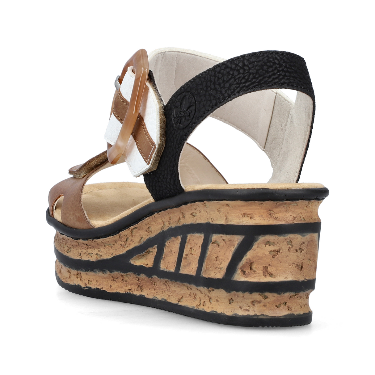 Rieker Rose 68176-64 Wedge Sandal (Women) - Leinen/Weiss/Schwarz Eagle Sandal - Heel/Wedge - The Heel Shoe Fitters