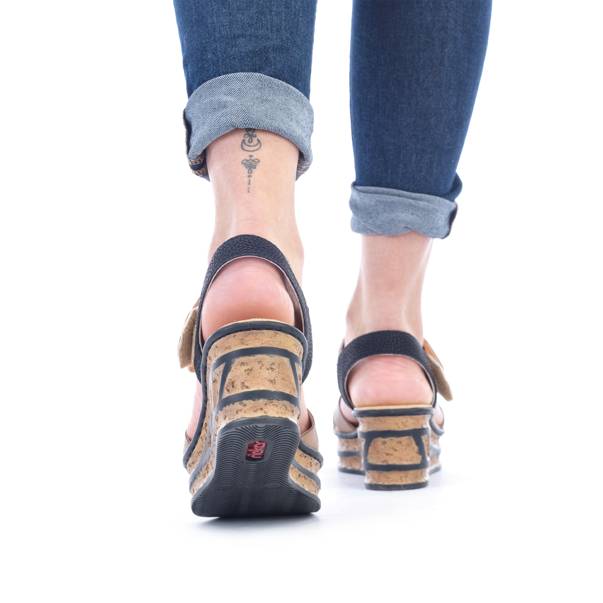 Rieker Rose 68176-64 Wedge Sandal (Women) - Leinen/Weiss/Schwarz Eagle Sandal - Heel/Wedge - The Heel Shoe Fitters