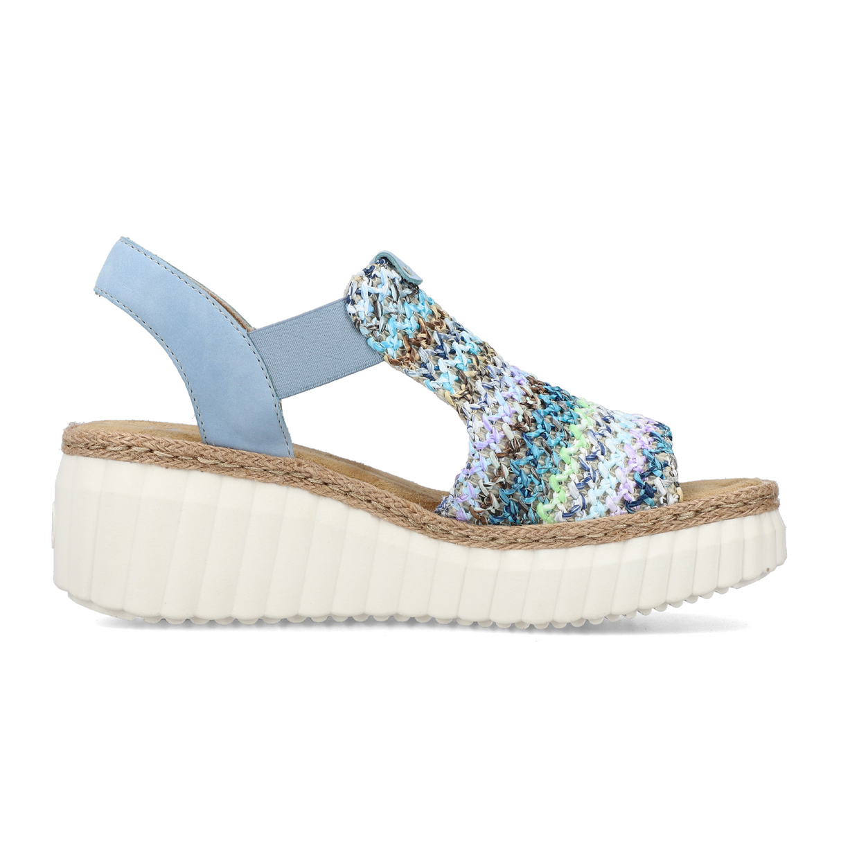 Rieker Rose 69172-91 Wedge Sandal (Women) - Blue Multi/Aqua Sandal - Heel/Wedge - The Heel Shoe Fitters