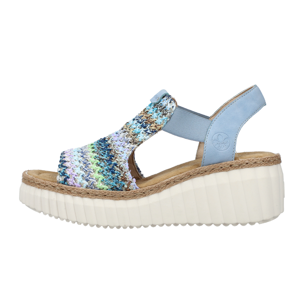Rieker Rose 69172-91 Wedge Sandal (Women) - Blue Multi/Aqua Sandal - Heel/Wedge - The Heel Shoe Fitters