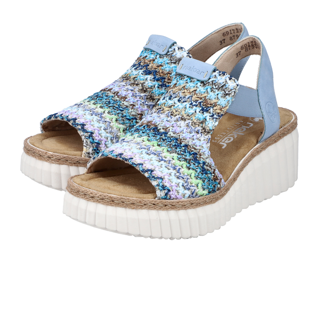 Rieker Rose 69172-91 Wedge Sandal (Women) - Blue Multi/Aqua Sandal - Heel/Wedge - The Heel Shoe Fitters