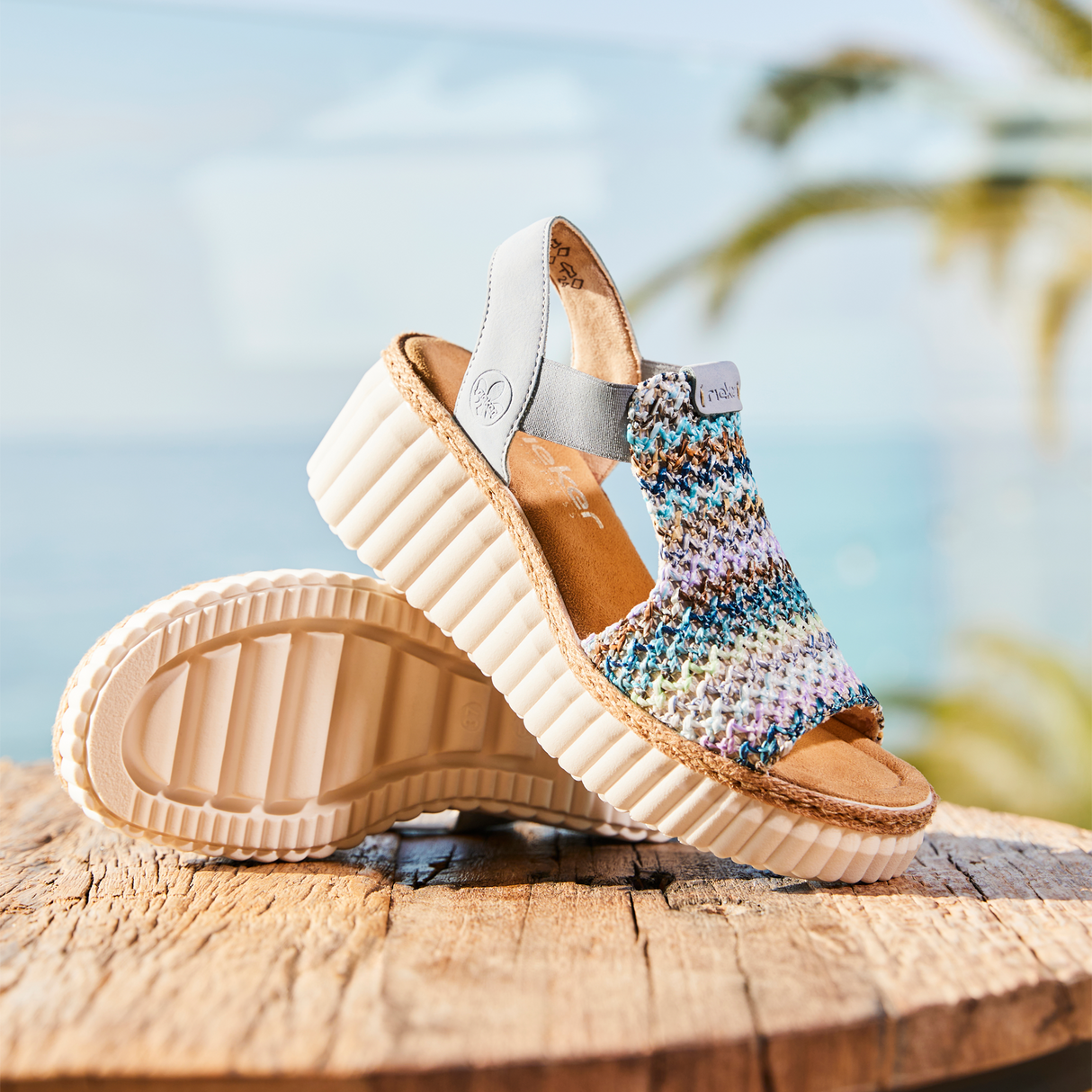 Rieker Rose 69172-91 Wedge Sandal (Women) - Blue Multi/Aqua Sandal - Heel/Wedge - The Heel Shoe Fitters