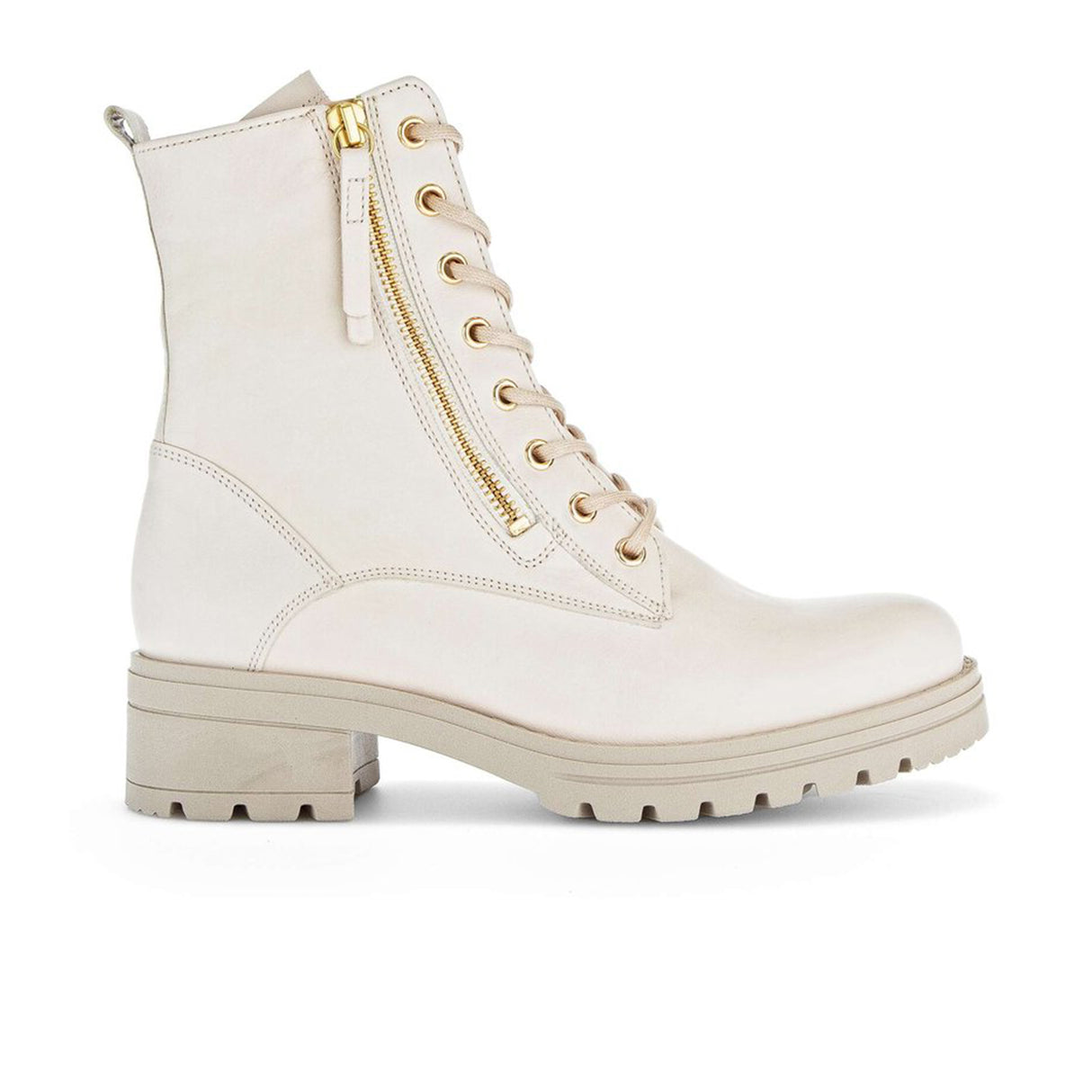 Gabor 785 Zip Combat Boot (Women) - Ivory Leather Boots - Fashion - Mid Boot - The Heel Shoe Fitters