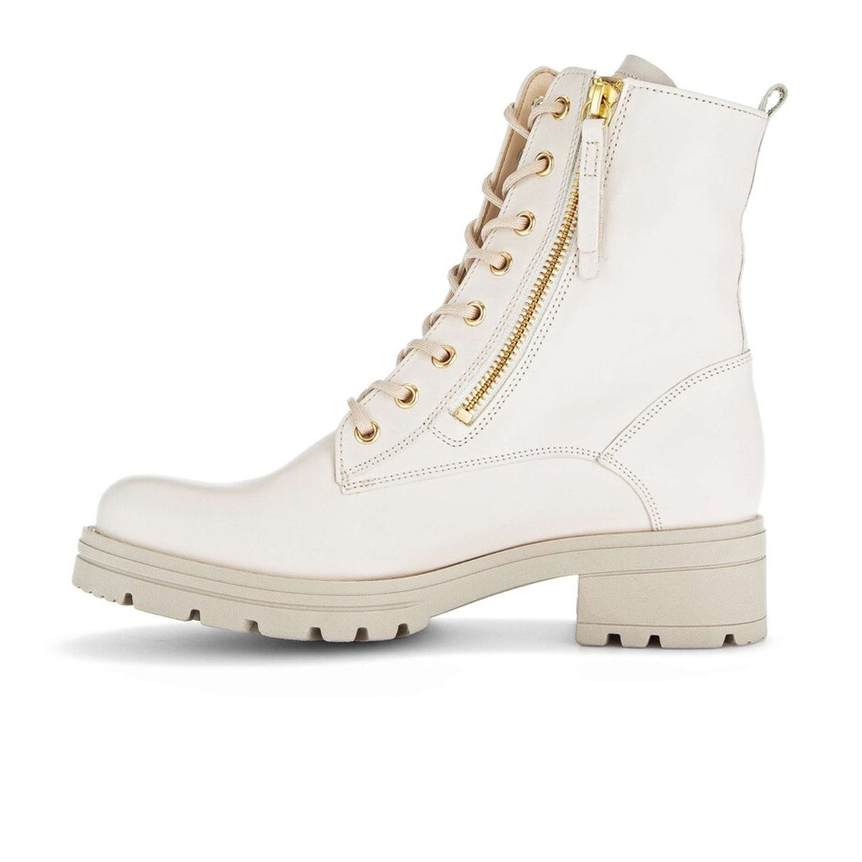 Gabor 785 Zip Combat Boot (Women) - Ivory Leather Boots - Fashion - Mid Boot - The Heel Shoe Fitters