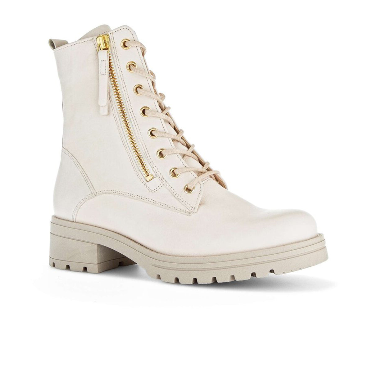 Gabor 785 Zip Combat Boot (Women) - Ivory Leather Boots - Fashion - Mid Boot - The Heel Shoe Fitters