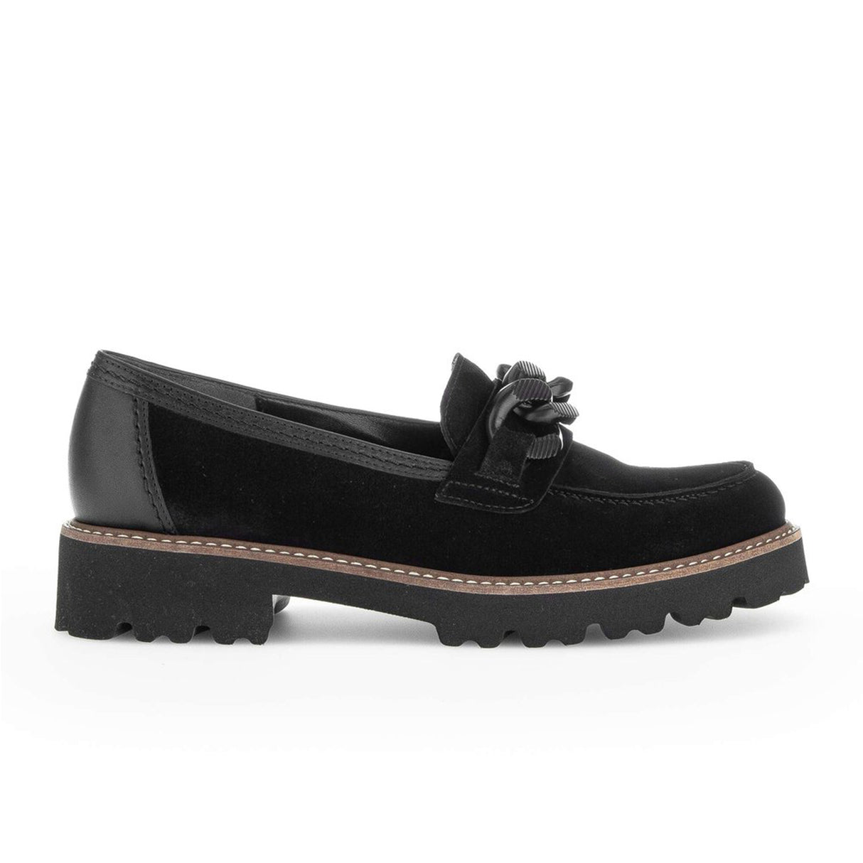 Gabor 240 Chain Loafer (Women) - Black Suede Dress-Casual - Loafers - The Heel Shoe Fitters