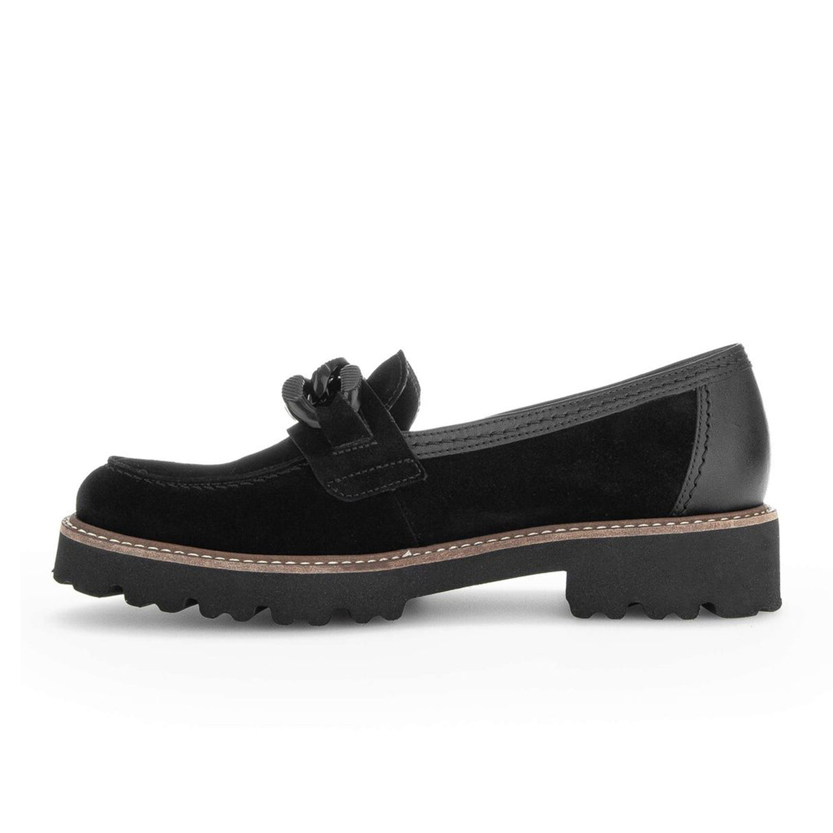 Gabor 240 Chain Loafer (Women) - Black Suede Dress-Casual - Loafers - The Heel Shoe Fitters