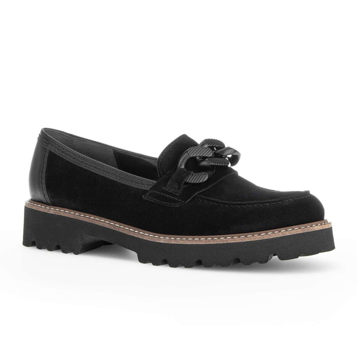 Gabor 240 Chain Loafer (Women) - Black Suede Dress-Casual - Loafers - The Heel Shoe Fitters