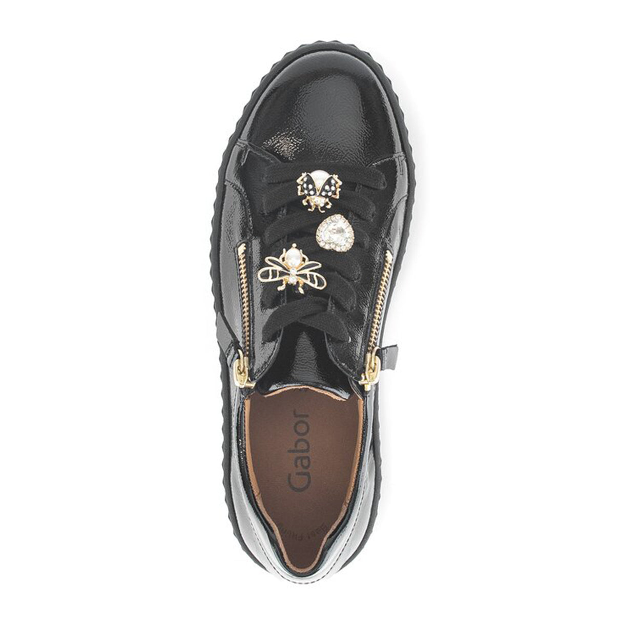 Gabor 201 Double Zip Platform Sneaker (Women) - Full Lack/Schwarz/Gold Athletic - Casual - Lace Up - The Heel Shoe Fitters