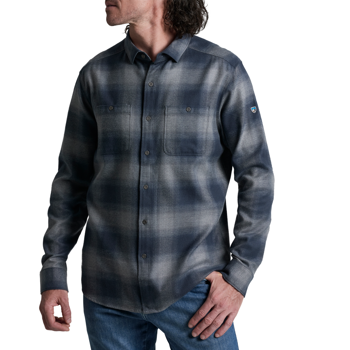 Kuhl Law Flannel Long Sleeve Shirt (Men) - Steel Blue Apparel - Top - Long Sleeve - The Heel Shoe Fitters