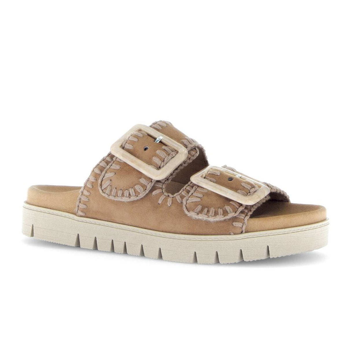 Gabor 741 Stitch Slide Sandal (Women) - Samtchevreau/Walnut Sandal - Slide - The Heel Shoe Fitters