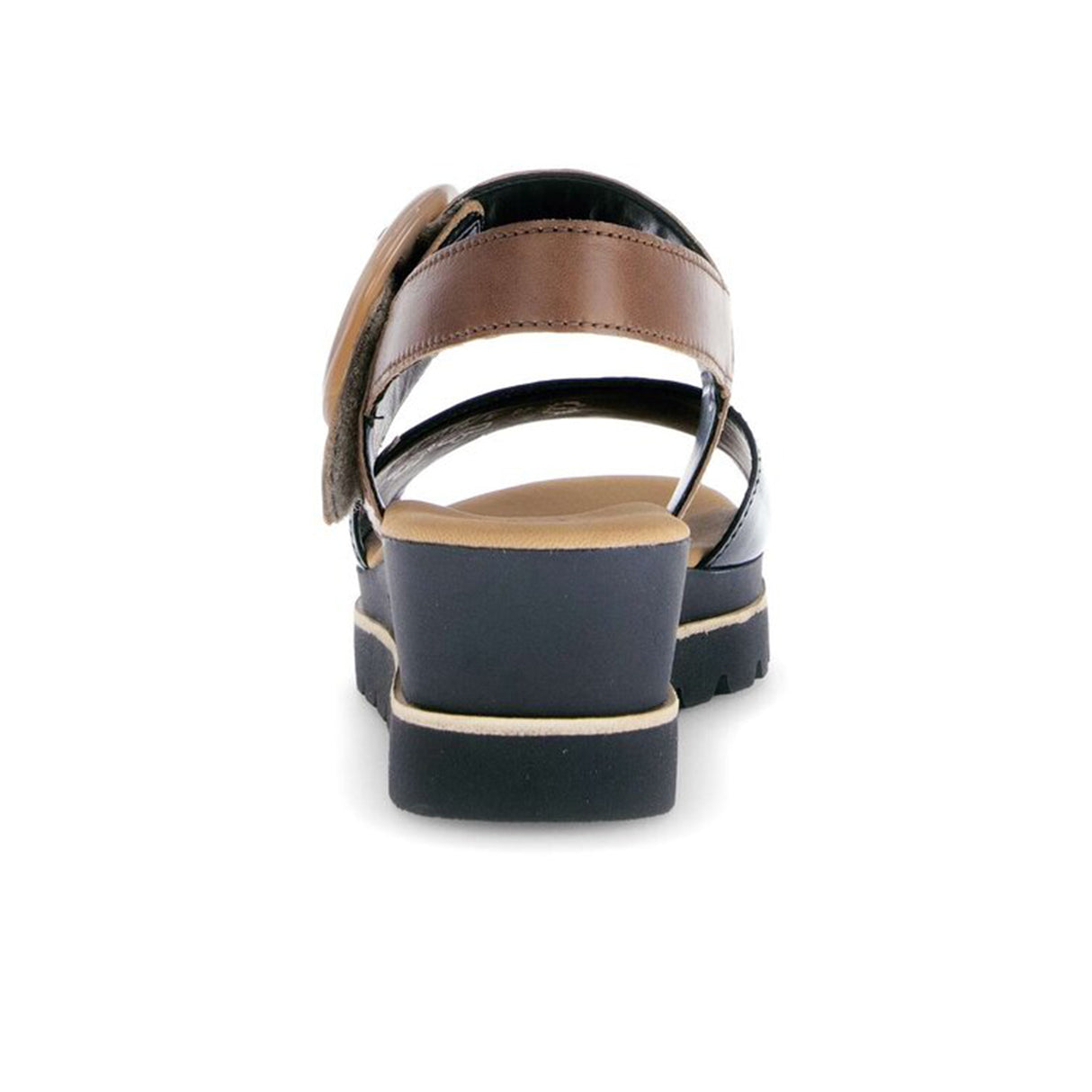 Gabor 645 Platform Wedge Sandal (Women) - Camel/Black Patent Sandal - Heel/Wedge - The Heel Shoe Fitters