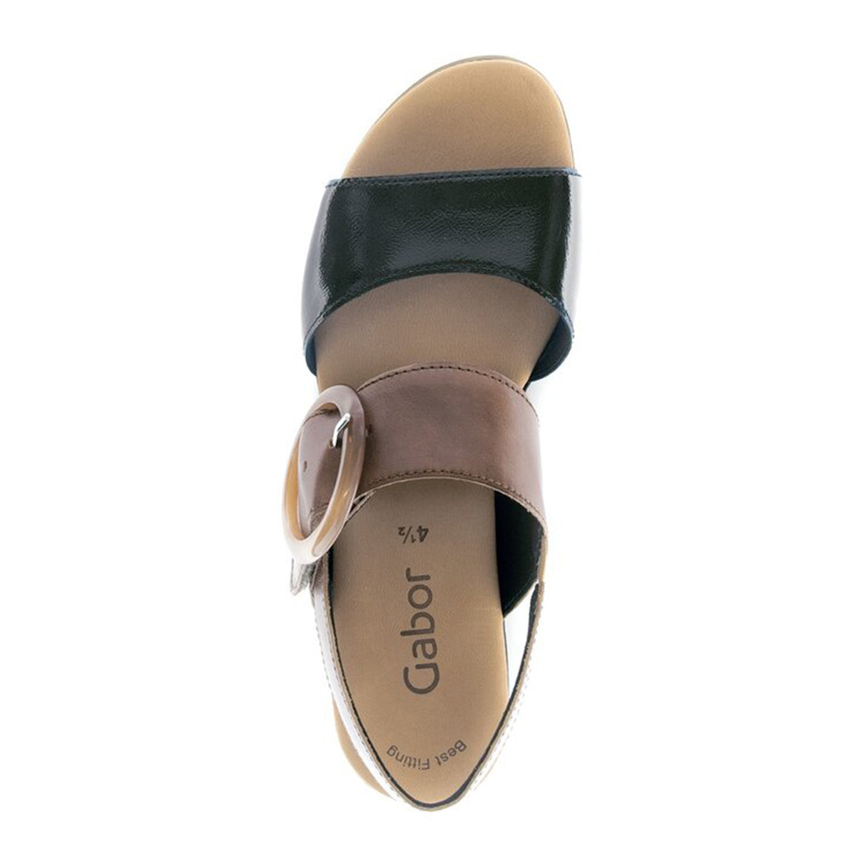 Gabor 645 Platform Wedge Sandal (Women) - Camel/Black Patent Sandal - Heel/Wedge - The Heel Shoe Fitters