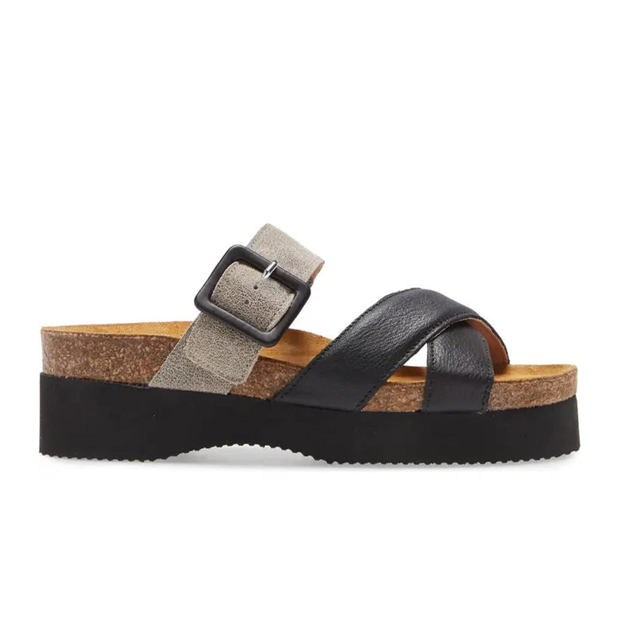 Naot Juliette Slide Sandal (Women) - Soft Black Leather/Spec Beige Sandal - Heel/Wedge - The Heel Shoe Fitters