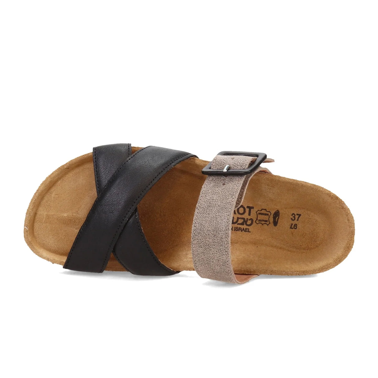 Naot Juliette Slide Sandal (Women) - Soft Black Leather/Spec Beige Sandal - Heel/Wedge - The Heel Shoe Fitters