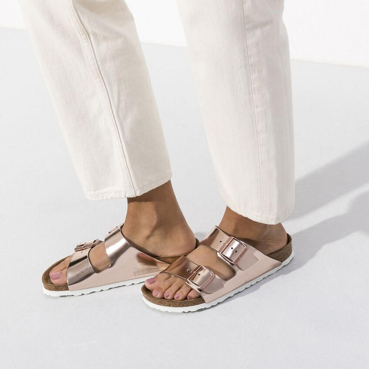 Birkenstock Arizona Soft Footbed Narrow Slide Sandal (Women) - Metallic Copper Sandal - Slide - The Heel Shoe Fitters