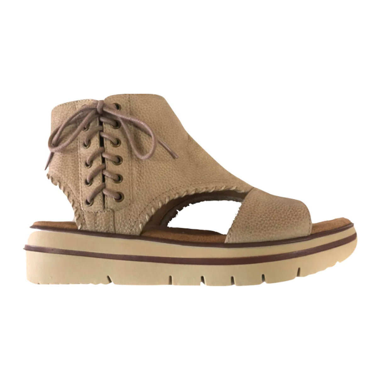Salvia Alden Side Lace Sandal (Women) - Taupe Tumble Sandals - Backstrap - The Heel Shoe Fitters