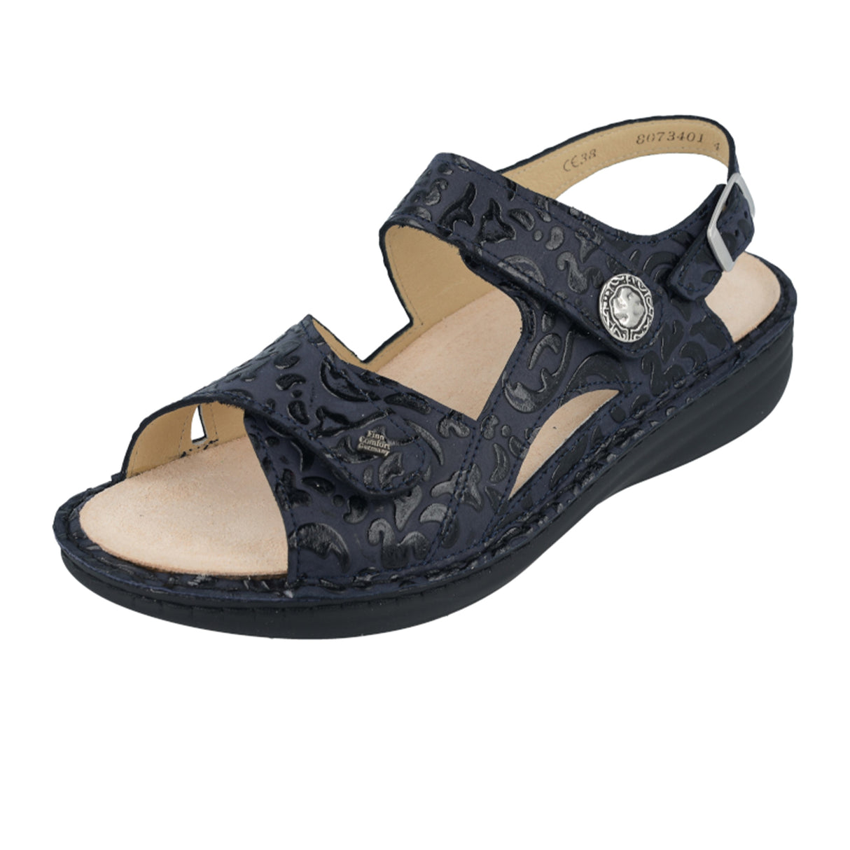 Finn Comfort Barbuda Backstrap Sandal (Women) - Blue Arabesque Sandal - Backstrap - The Heel Shoe Fitters
