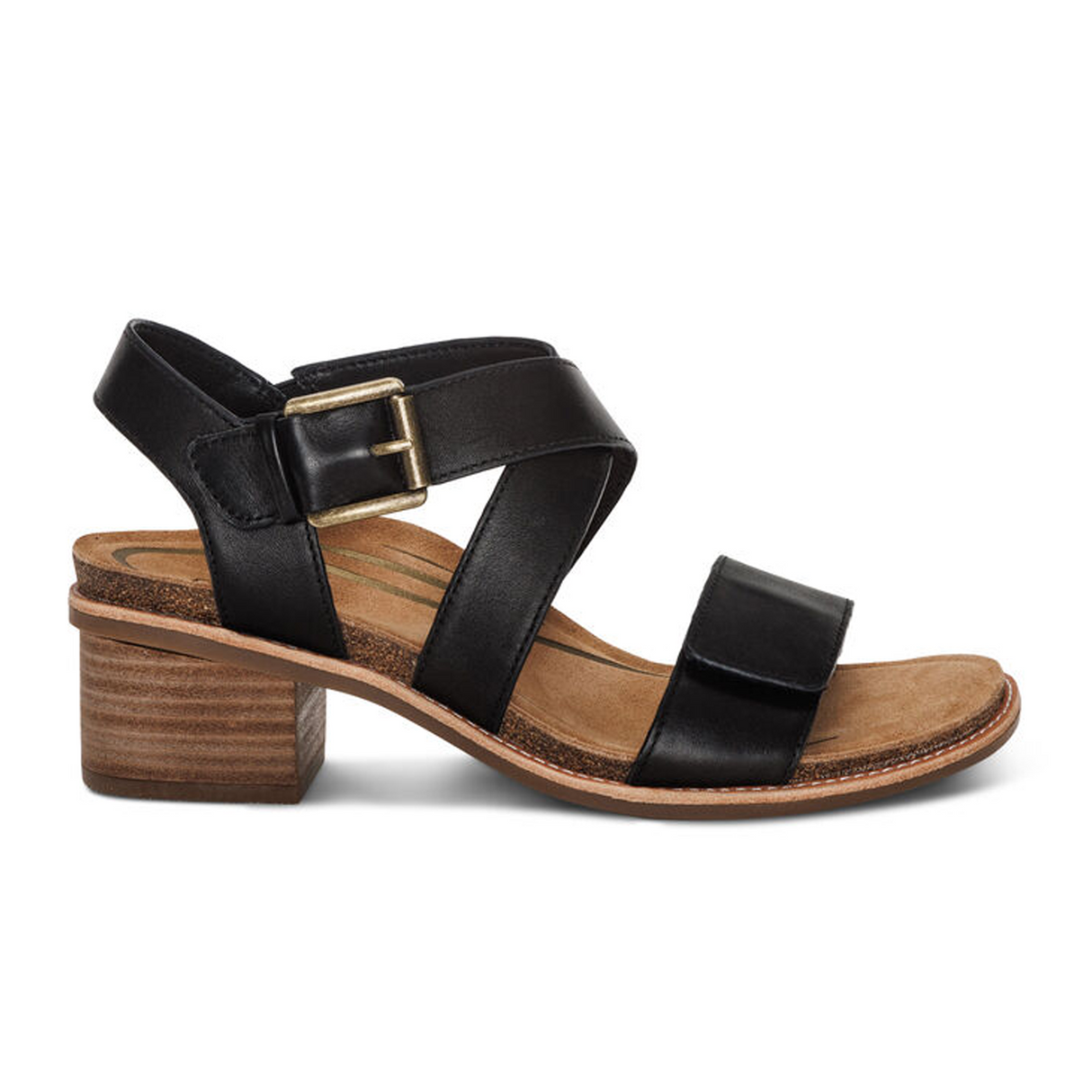 Aetrex Kristin Heeled Sandal (Women) - Black Leather Sandal - Heel/Wedge - The Heel Shoe Fitters