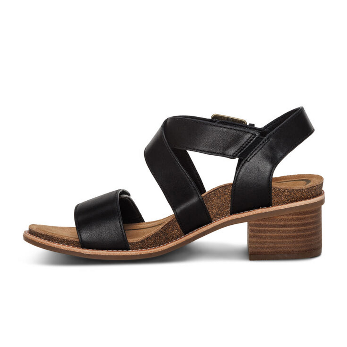 Aetrex Kristin Heeled Sandal (Women) - Black Leather Sandal - Heel/Wedge - The Heel Shoe Fitters