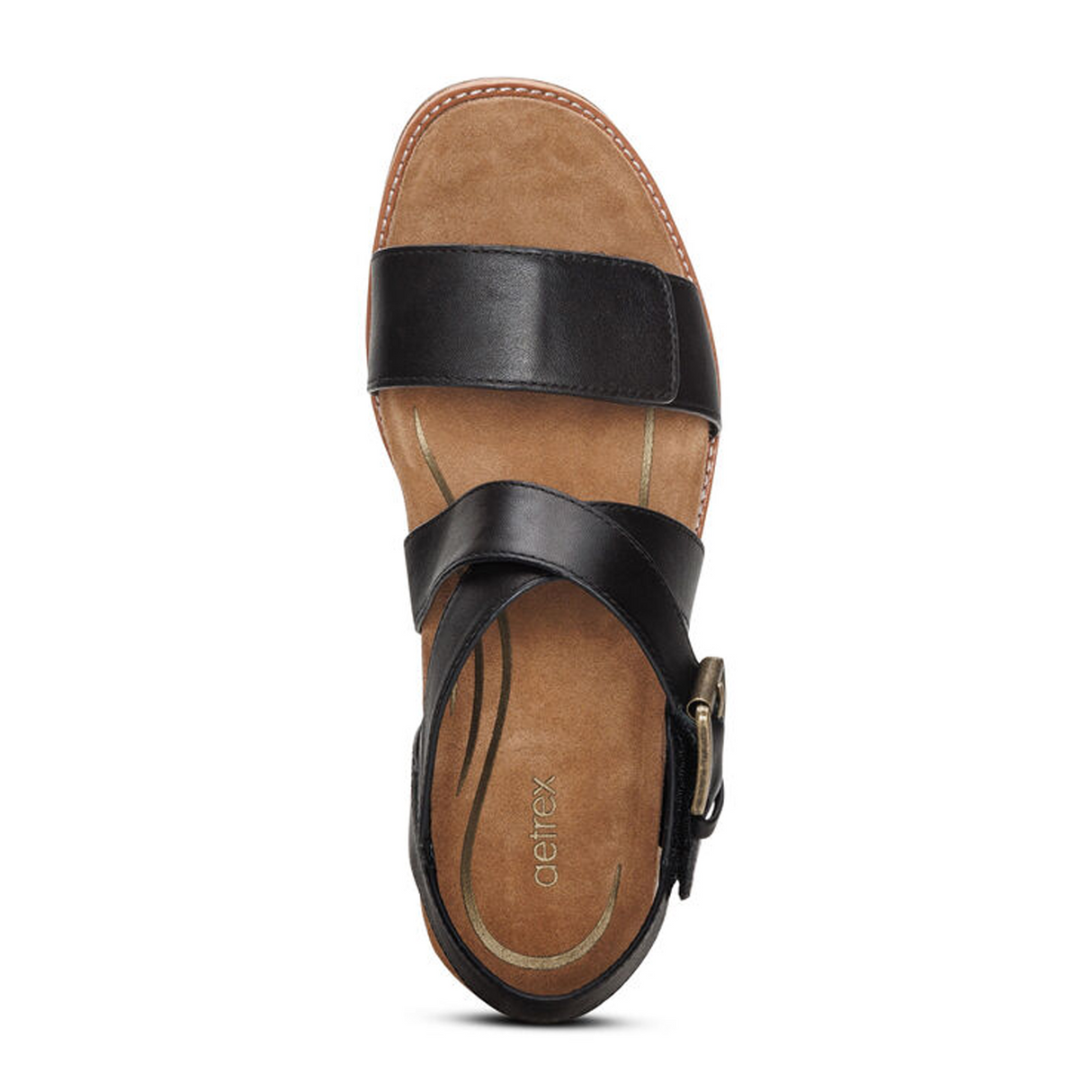 Aetrex Kristin Heeled Sandal (Women) - Black Leather Sandal - Heel/Wedge - The Heel Shoe Fitters