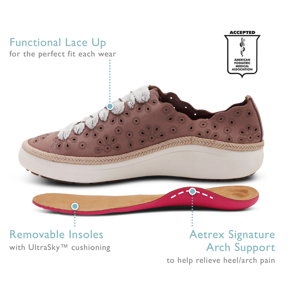 Aetrex Charlotte Sneaker (Women) - Mauve Nubuck