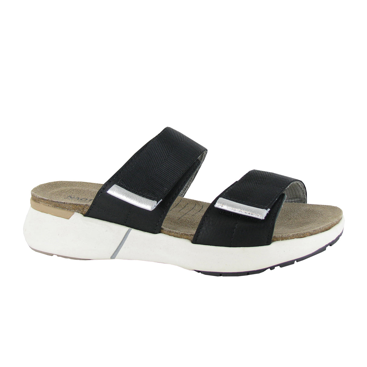 Naot Calliope Slide Sandal (Women) - Soft Black/Soft Silver/Black Woven Sandal - Slide - The Heel Shoe Fitters