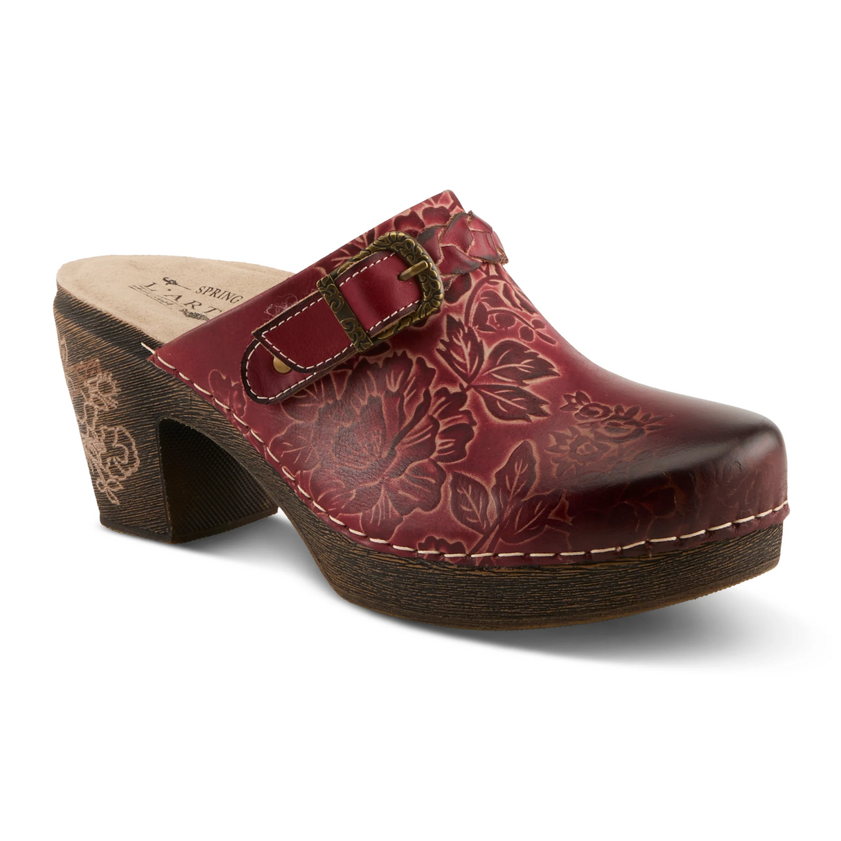 L'Artiste Calliroe Heeled Clog (Women) - Dark Red Multi Dress-Casual - Clogs & Mules - The Heel Shoe Fitters