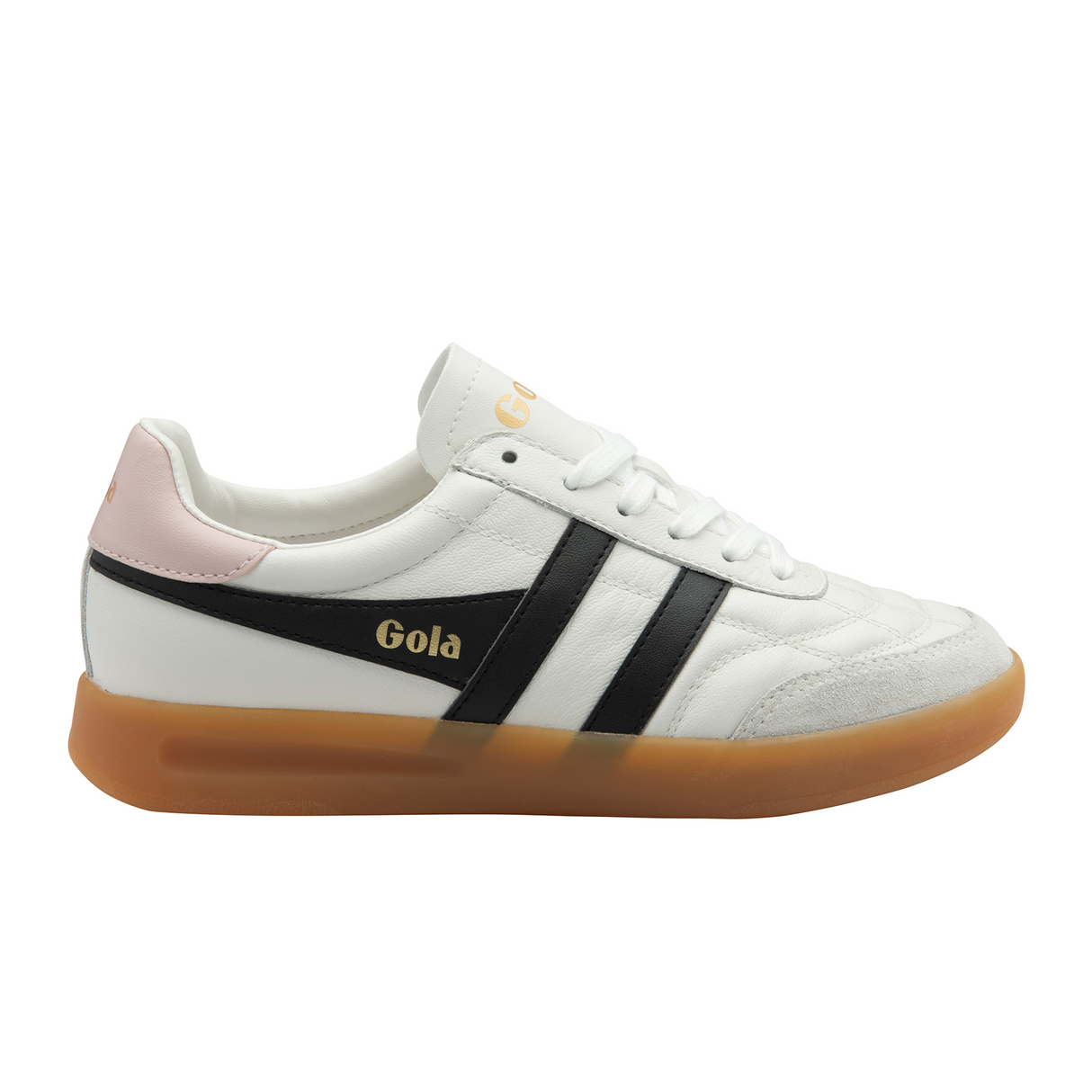 Gola Stadia Leather Sneaker (Women) - White/Black/Chalk Pink/Gum Athletic - Casual - Lace Up - The Heel Shoe Fitters
