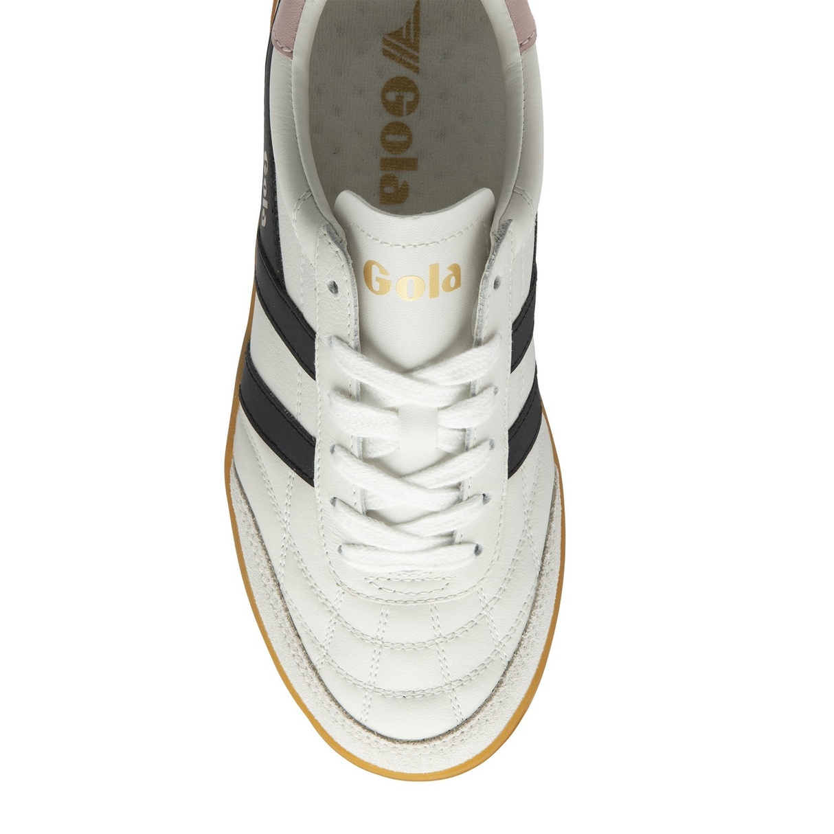Gola Stadia Leather Sneaker (Women) - White/Black/Chalk Pink/Gum Athletic - Casual - Lace Up - The Heel Shoe Fitters