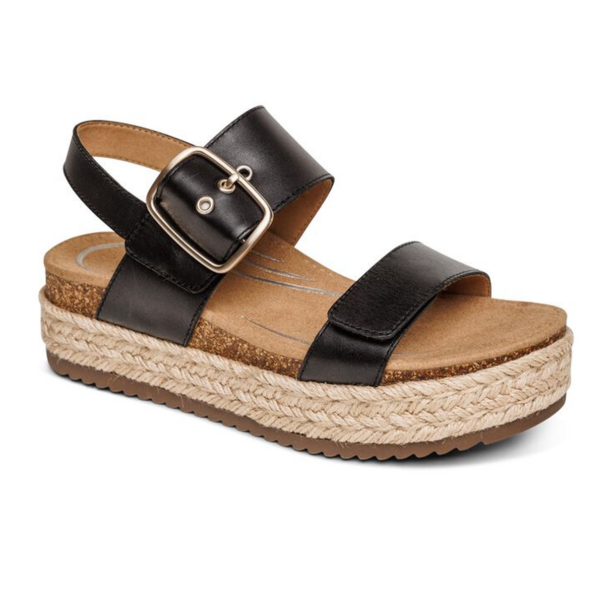 Aetrex Vania Platform Sandal (Women) - Black Sandal - Backstrap - The Heel Shoe Fitters