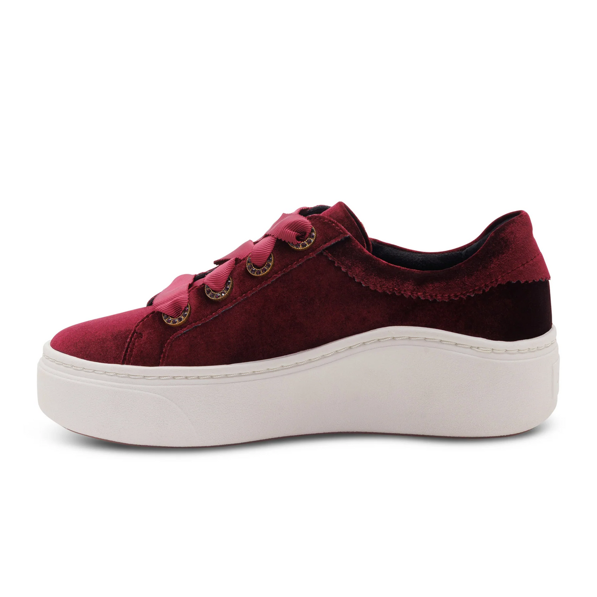Aetrex Aubrey Platform Sneaker (Women) - Burgundy Velvet Athletic - Casual - Lace Up - The Heel Shoe Fitters