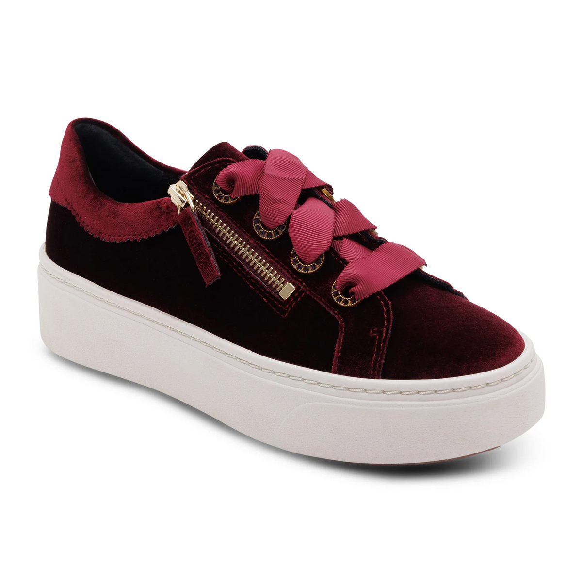 Aetrex Aubrey Platform Sneaker (Women) - Burgundy Velvet Athletic - Casual - Lace Up - The Heel Shoe Fitters