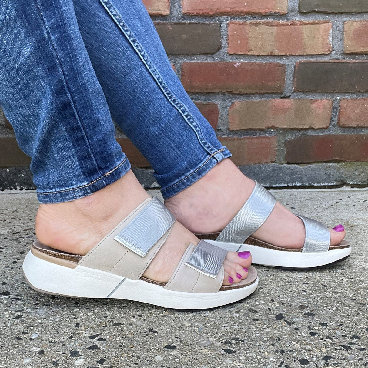 Naot Calliope Slide Sandal (Women) - Soft Ivory/Soft Silver/Silver Gray Woven Sandal - Slide - The Heel Shoe Fitters