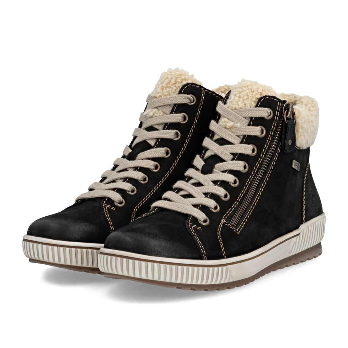 Remonte D0770 Maditta Sneaker Boot (Women) - Schwarz/Beige Athletic - Casual - Lace Up - The Heel Shoe Fitters