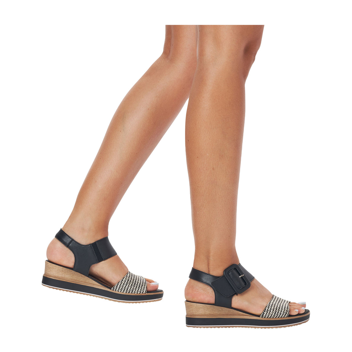 Remonte Jerilyn D6453-01 Wedge Sandal (Women) - Schwarz-Crema/Schwarz Siradial Lugano Sandal - Heel/Wedge - The Heel Shoe Fitters