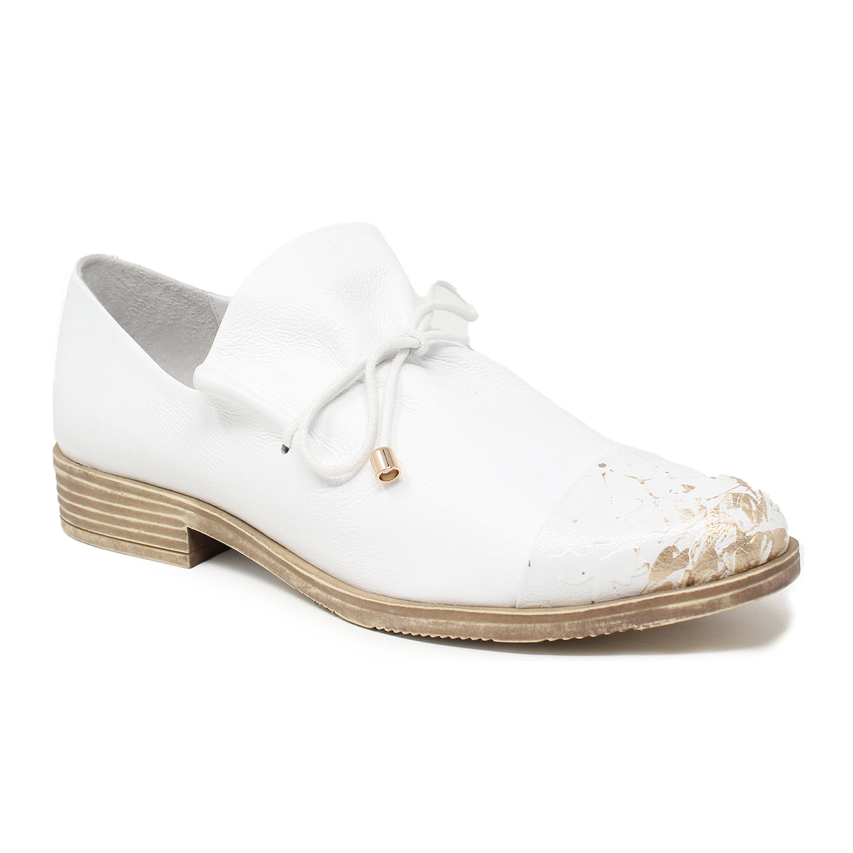 Django & Juliette Kotty Slip On (Women) - White/Gold Flower Dress-Casual - Flat - The Heel Shoe Fitters