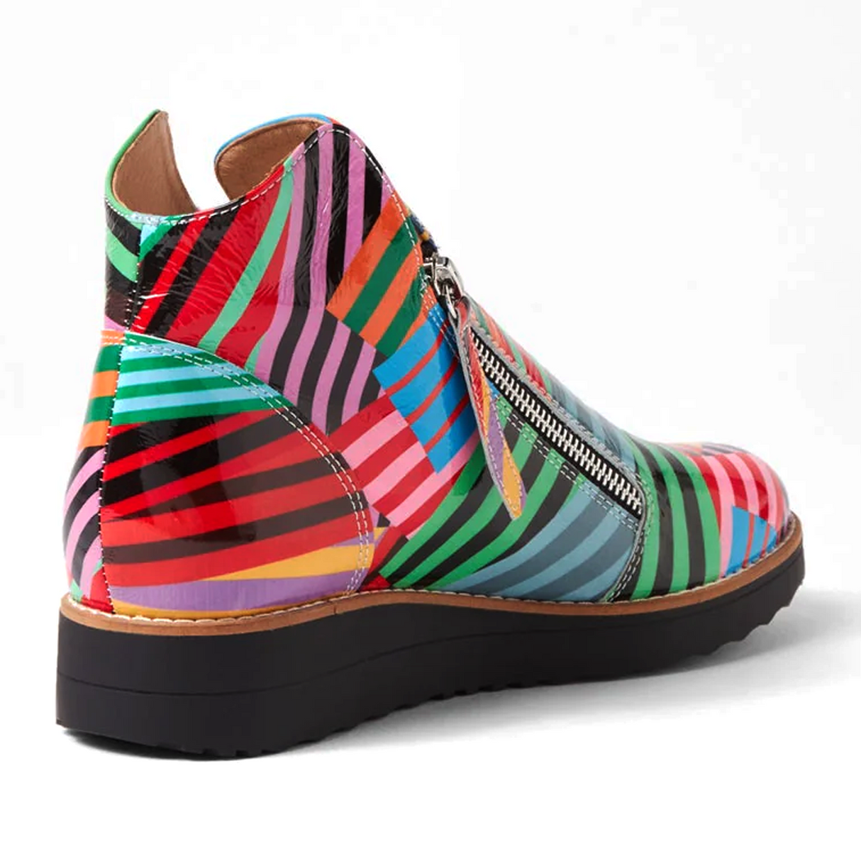 Django & Juliette Ohmy Ankle Boot (Women) - Black Stripe Metal Patent Boots - Casual - Low - The Heel Shoe Fitters