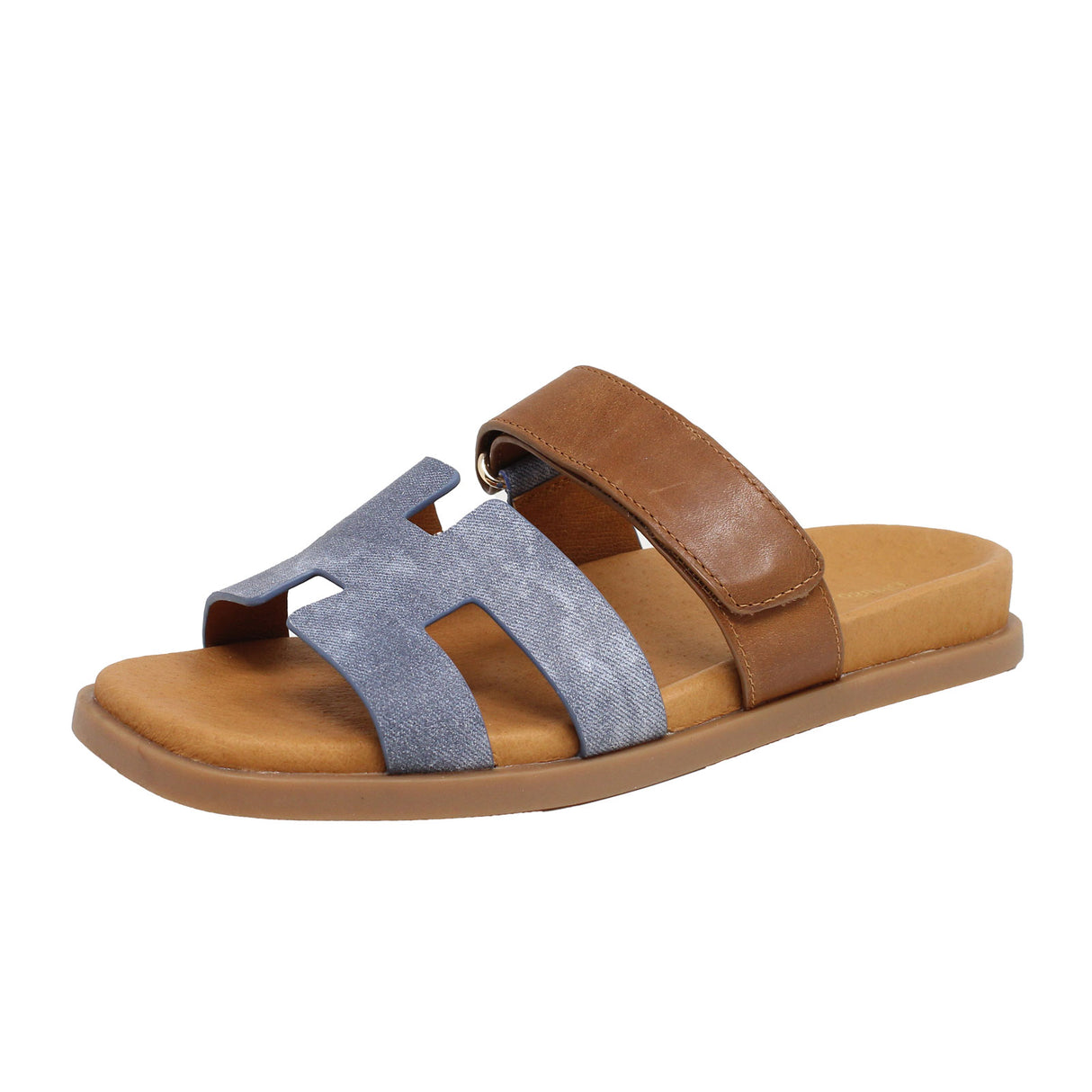 Django & Juliette Nodette Slide Sandal (Women) - Washed Denim/Tan Sandal - Slide - The Heel Shoe Fitters