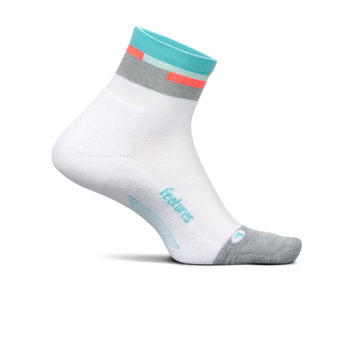 Feetures Elite Light Cushion Quarter Sock (Unisex) - Aquatic White Accessories - Socks - Performance - The Heel Shoe Fitters