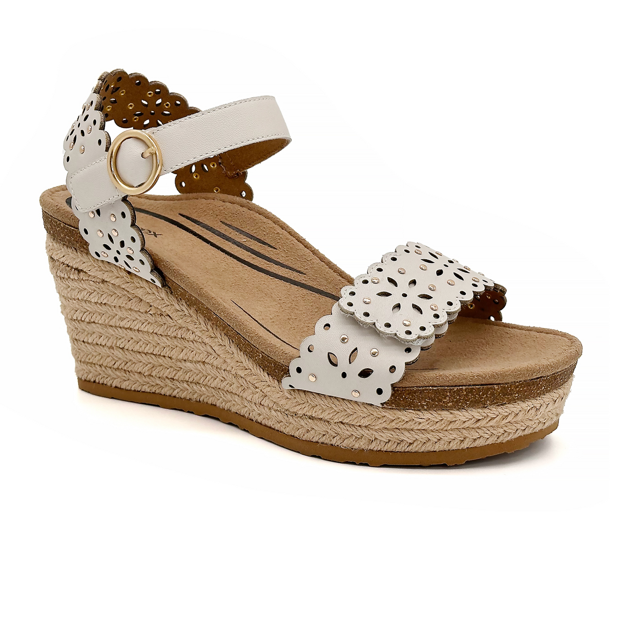 Aetrex Sydney Wedge Sandal (Women) - White Cutout Sandal - Heel/Wedge - The Heel Shoe Fitters