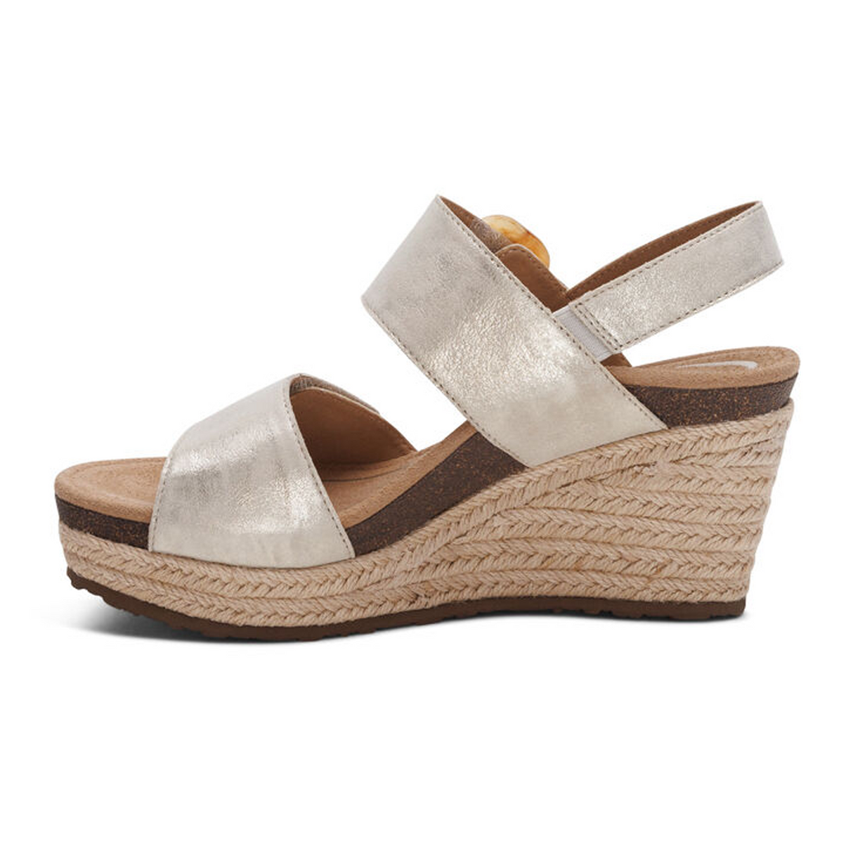 Aetrex Ashley Wedge Sandal (Women) - Champagne Sandal - Heel/Wedge - The Heel Shoe Fitters