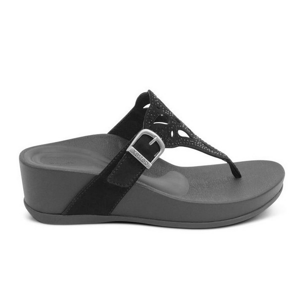 Aetrex Tasha Wedge Sandal (Women) - Black Sandal - Thong - The Heel Shoe Fitters