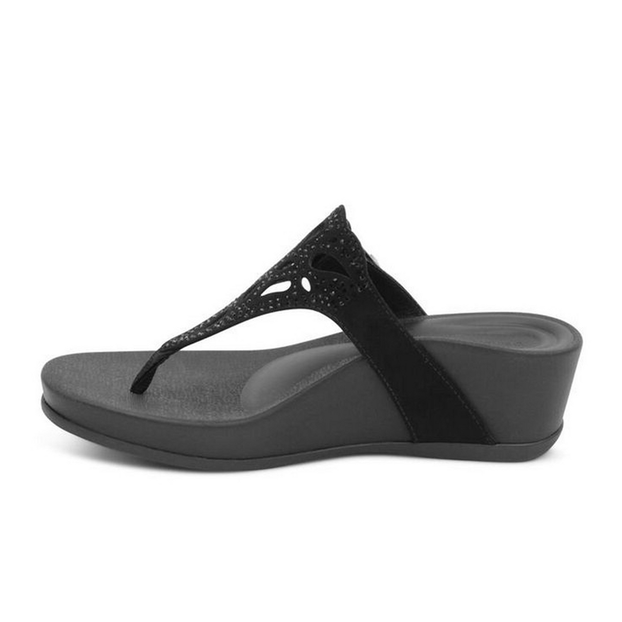 Aetrex Tasha Wedge Sandal (Women) - Black Sandal - Thong - The Heel Shoe Fitters