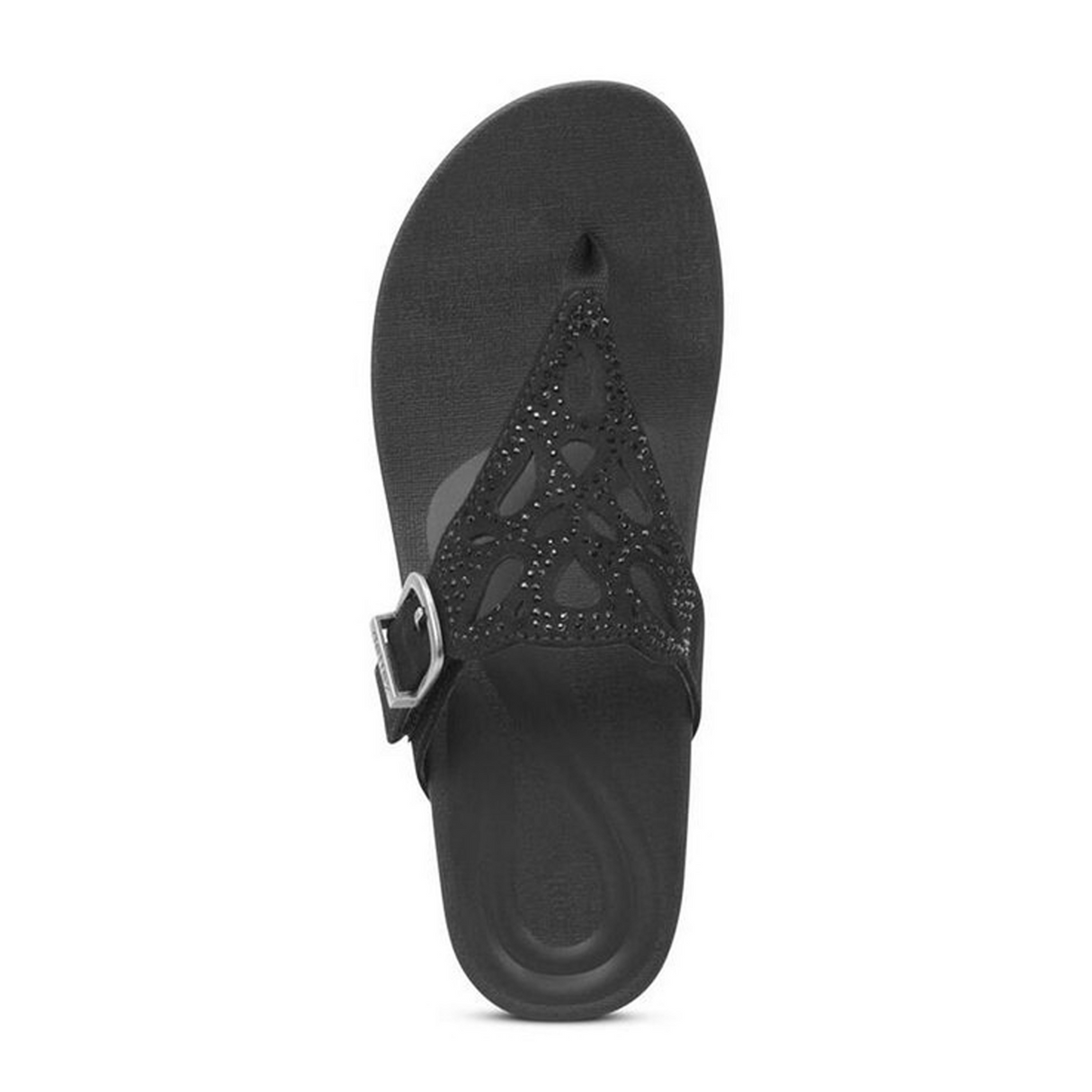 Aetrex Tasha Wedge Sandal (Women) - Black Sandal - Thong - The Heel Shoe Fitters