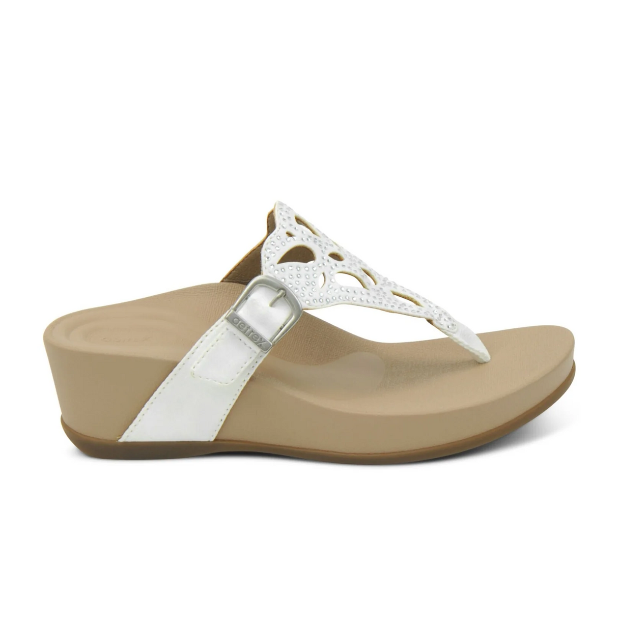 Aetrex Tasha Wedge Sandal (Women) - White Sandal - Thong - The Heel Shoe Fitters