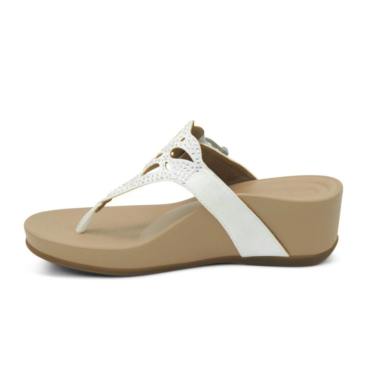 Aetrex Tasha Wedge Sandal (Women) - White Sandal - Thong - The Heel Shoe Fitters